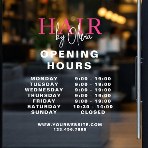Friseursalon Pink Business Openings Stunden Weiß Fensteraufkleber
