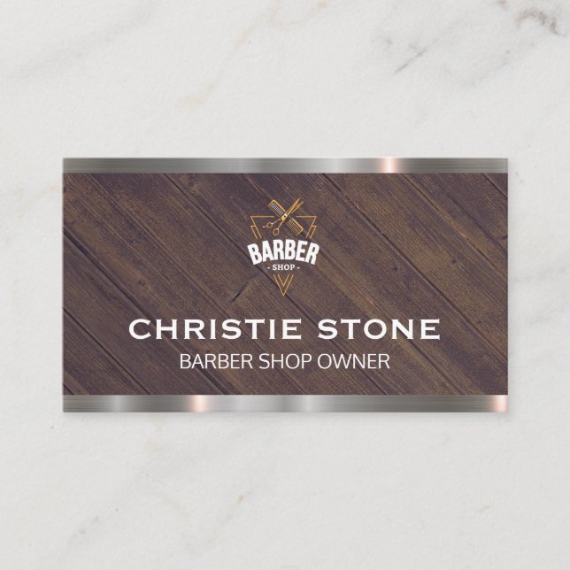 Friseursalon | Schere | Holzmetallschneide Visitenkarte (Vorderseite)