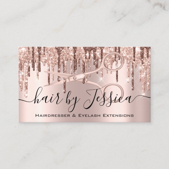 Friseursalon Schere Rose Tropfen Lux Visitenkarte (Vorderseite)