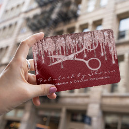 Friseursalon Schere Rose Tropfen Maroon Visitenkarte