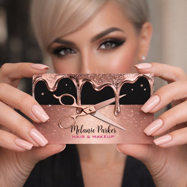 Friseursalon Schere Rose Tropfen Schwarz Visitenkarte (Von Creator hochgeladen)