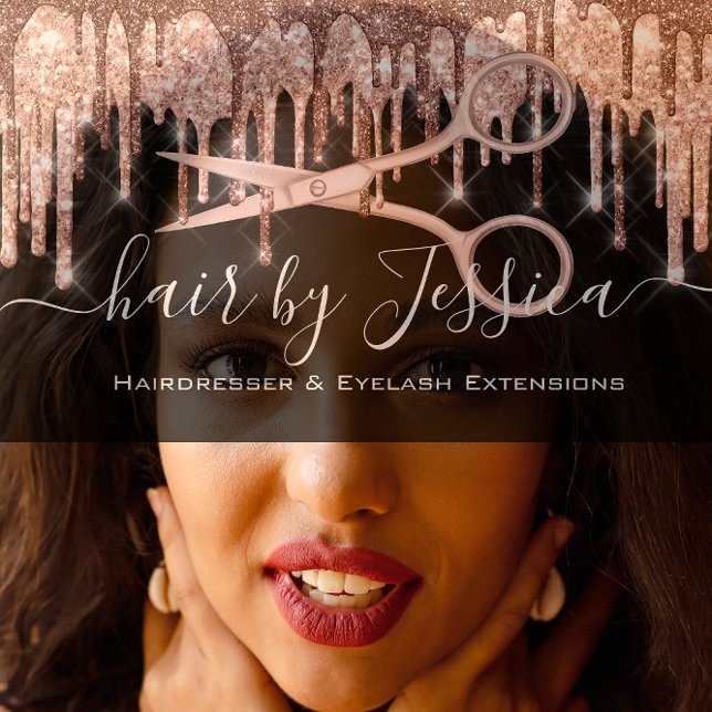 Friseursalon Schere Rose Tropfen Schwarz Visitenkarte (Hair Stylist Hairdresser Scissors Rose Drips Black Business Card)