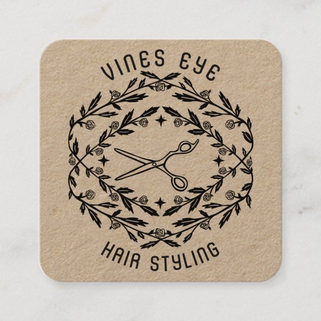 Friseursalon Scheren Rose Reben Magical Boho Kraft Quadratische Visitenkarte (Vorderseite)