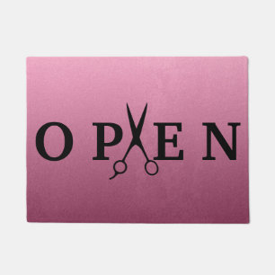 Friseursalon-Schwarzes Scissor offenes Willkommen Fußmatte