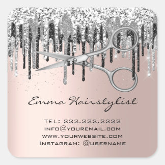 Friseursalon Stylist Scheren Tropfen Glitzer Quadratischer Aufkleber