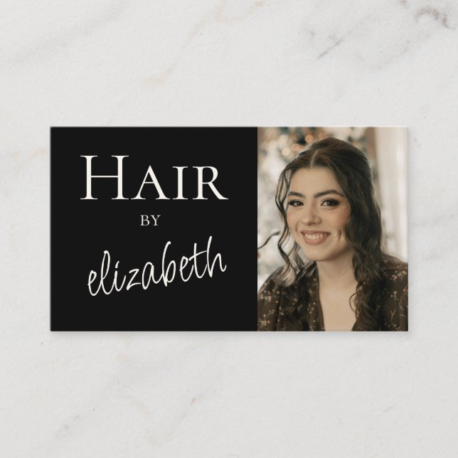 Friseursalon-Stylist-Script-Foto Schwarz Visitenkarte (Vorderseite)