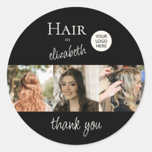 Friseursalon-Stylist-Skript 3 Fotos Logo Schwarz Runder Aufkleber