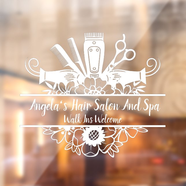 Friseursalon und Wellness-Center Weiß anpassen Fensteraufkleber (Blatt 2)