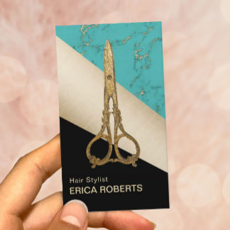 Friseursalon Vintag Goldschere Moderne Geometrie Visitenkarte