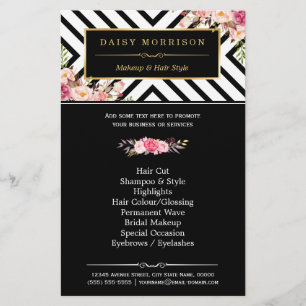 Friseursalon Vintage Blumenmuster Schwarz Weiß Str Flyer