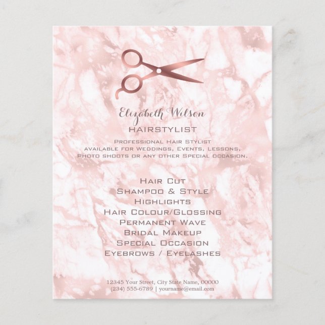 Friseurschere auf rosa Marmor Flyer (Vorne)