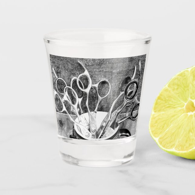 Friseurscheren - Werkzeuge für den Handel Schnapsglas (Vorderseite)