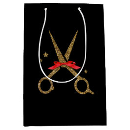 Friseurstylistin, goldene Glitzer-Schere, Geschenk Mittlere Geschenktüte