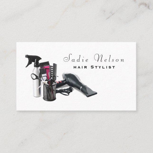 Friseurstylistin Salon Tools Beauty Business Card Visitenkarte (Vorderseite)