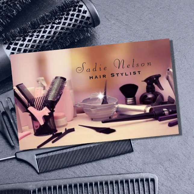 Friseurstylistin Salon Tools Beauty Business Card Visitenkarte (Von Creator hochgeladen)