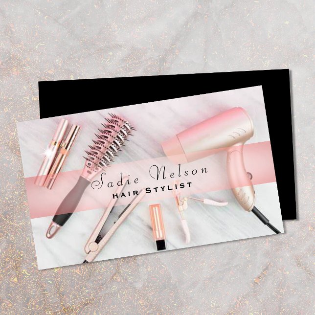 Friseurstylistin Salon Tools Beauty Business Card Visitenkarte (Von Creator hochgeladen)