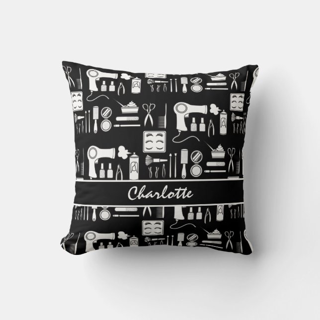 Friseurstylistin Schönheitssalon Schwarz-weißes Mu Kissen (Vorderseite)