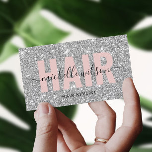 Friseurstylistin Silver Glitzer Pink Typografy Sal Visitenkarte