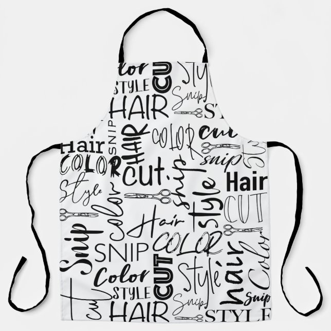 Friseurtypografie Schwarz-Weiß-Moderne Schürze (Vorderseite)