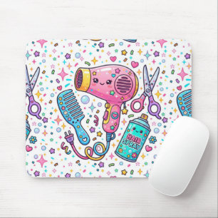 Friseurwerkzeuge im Kawaii-Kunststil Mousepad