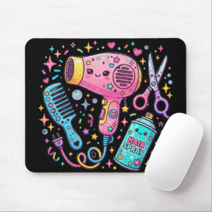 Friseurwerkzeuge im Kawaii-Kunststil Mousepad