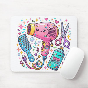 Friseurwerkzeuge im Kawaii-Kunststil Mousepad