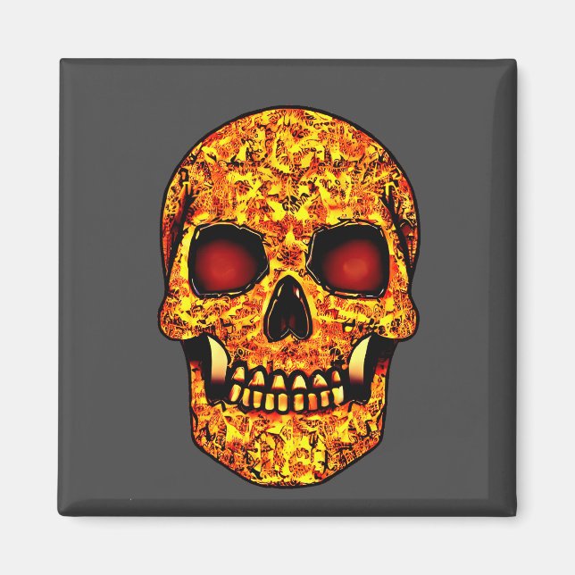 Frisierender Halloweenschädel mit roten Augen Magnet (Vorne)
