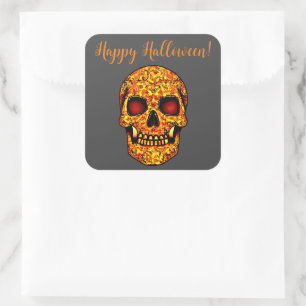 Frisierender Halloweenschädel mit roten Augen Quadratischer Aufkleber