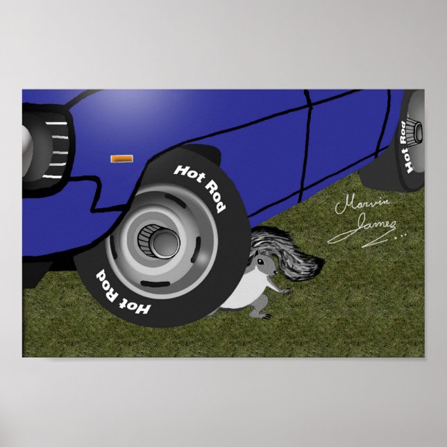 Frisierte Auto Eichhörnchen. Poster (Vorne)