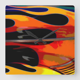 Frisierte Auto Flames Quadratische Wanduhr