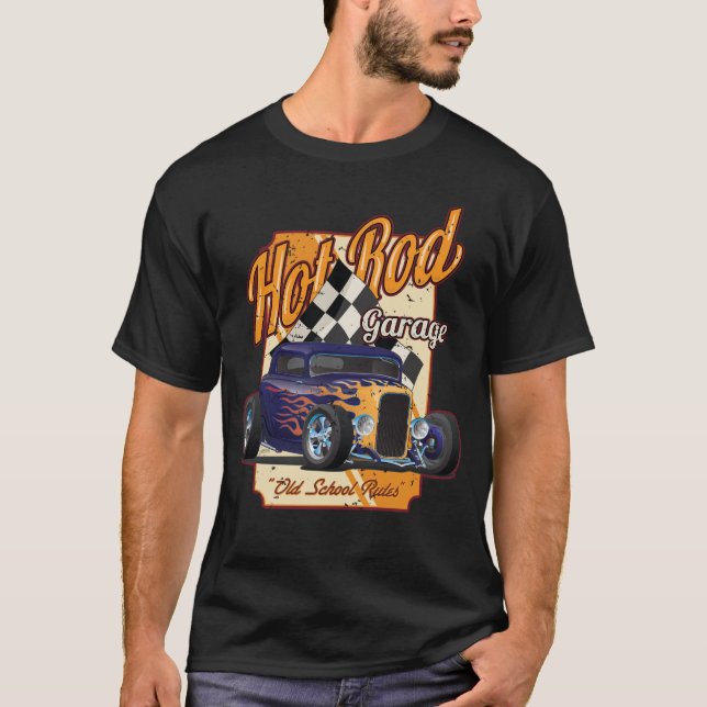 Frisierte Auto Garage Alte Schule T-Shirt (Vorderseite)