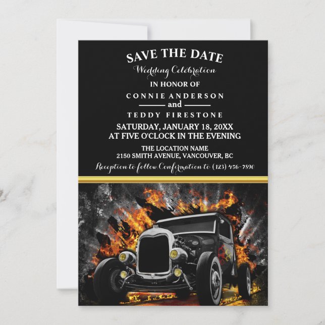 Frisierte Auto-Party-Hochzeit speichern Sie das Da Save The Date (Vorderseite)