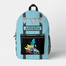 Frisierte Auto Race Car, Checked Banner - Personal Bedruckter Rucksack
