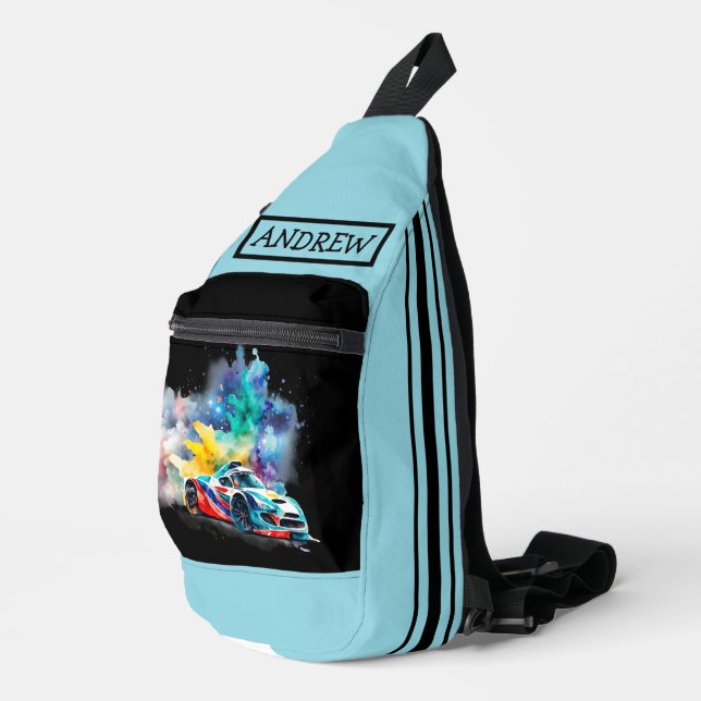 Frisierte Auto Race Car, Checked Banner - Personal Crossbody Bag (Rechte Ecke)