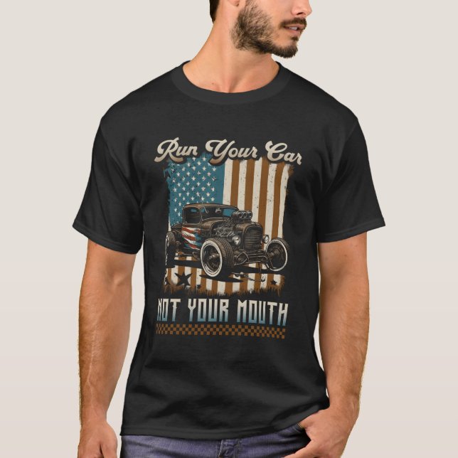 Frisierte Auto Racing American Flag Führen Sie Ihr T-Shirt (Vorderseite)