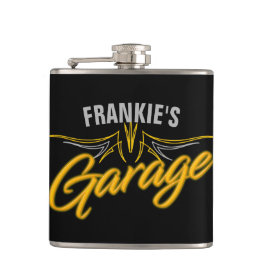 Frisierte Auto Retro Neon Style Biker Custom Garag Flachmann