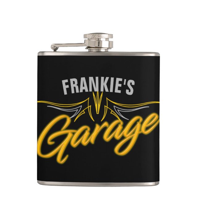 Frisierte Auto Retro Neon Style Biker Custom Garag Flachmann (Vorderseite)