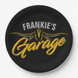 Frisierte Auto Retro Pinstripes Biker Custom Garag Pappteller