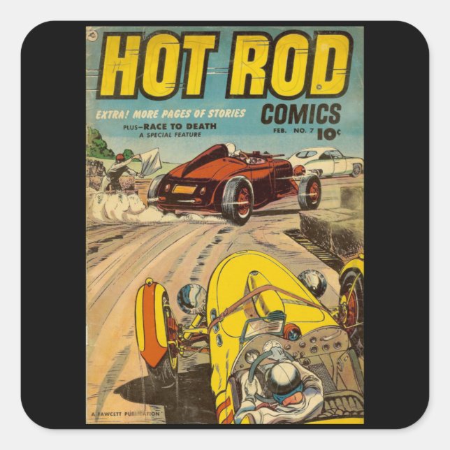 Frisierte Auto Tod - Vintages Comic Buch Quadratischer Aufkleber (Vorderseite)
