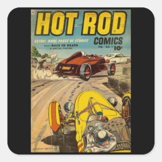 Frisierte Auto Tod - Vintages Comic Buch Quadratischer Aufkleber