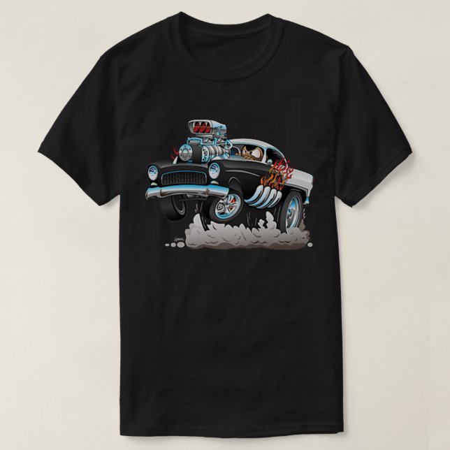 Frisierte Auto Usa Funny Classic Muscle Car Cartoo T-Shirt (Design vorne)