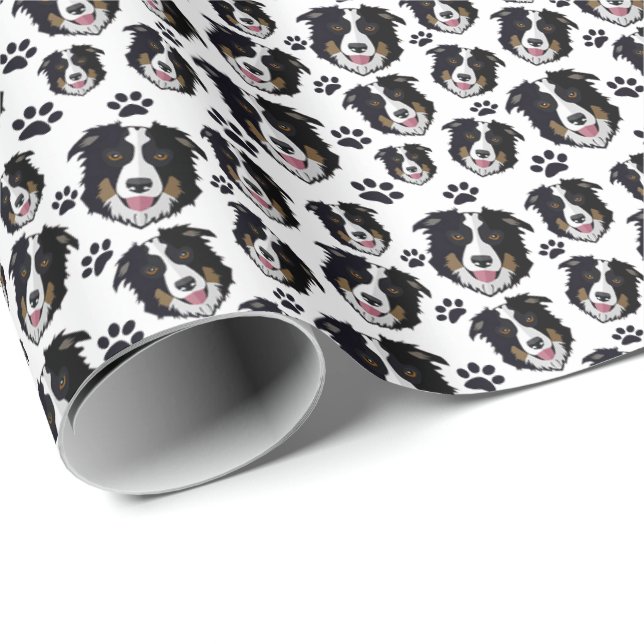 Frisky Scottish Border Collie Sheep Dog Puppy Geschenkpapier (Rolleneckpunkt)