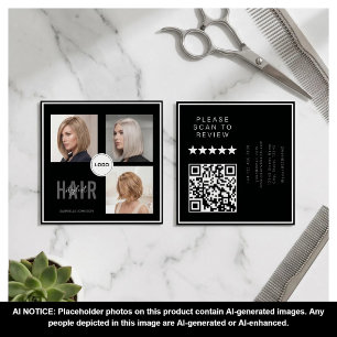 Frisör-Foto-Collage QR-Code & Bewertung Quadratische Visitenkarte