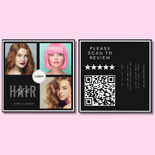 Frisör-Foto-Collage QR-Code & Bewertung Quadratische Visitenkarte
