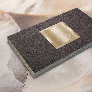 Frisör Gold Schere Logo Klassiker Leder Visitenkarte