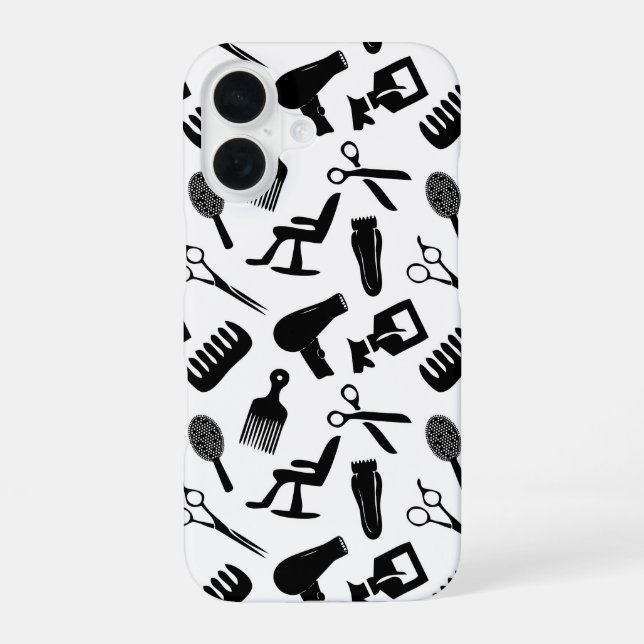Frisur-Styling-Tools Muster iPhone 16 Hülle (Rückseite)