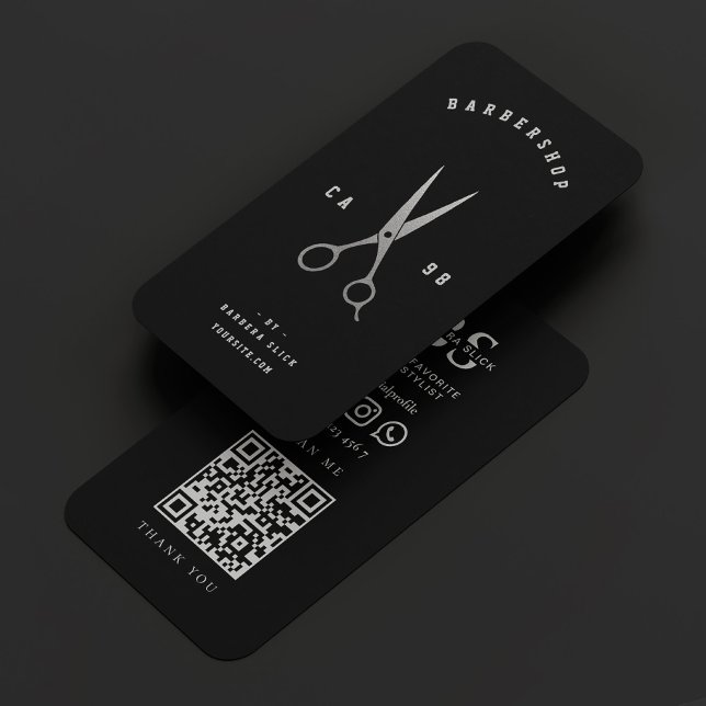 Frisur Stylist Black Silver Scheren Barber Moderne Visitenkarte (Hair Stylist Black Silver Scissors Barber Modern Business Card
)