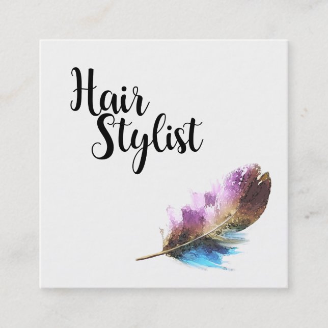 Frisur Stylist - Feather Quadratische Visitenkarte (Vorderseite)