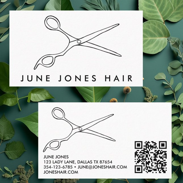 Frisur Stylist Scheren Chic Barber QR Code Einfach Visitenkarte (Hair Stylist Scissors Chic Barber QR Code Simple Business Card
)