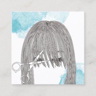 Frisur-Stylistin Schere & Girl Zeichnend Wasserfar Quadratische Visitenkarte